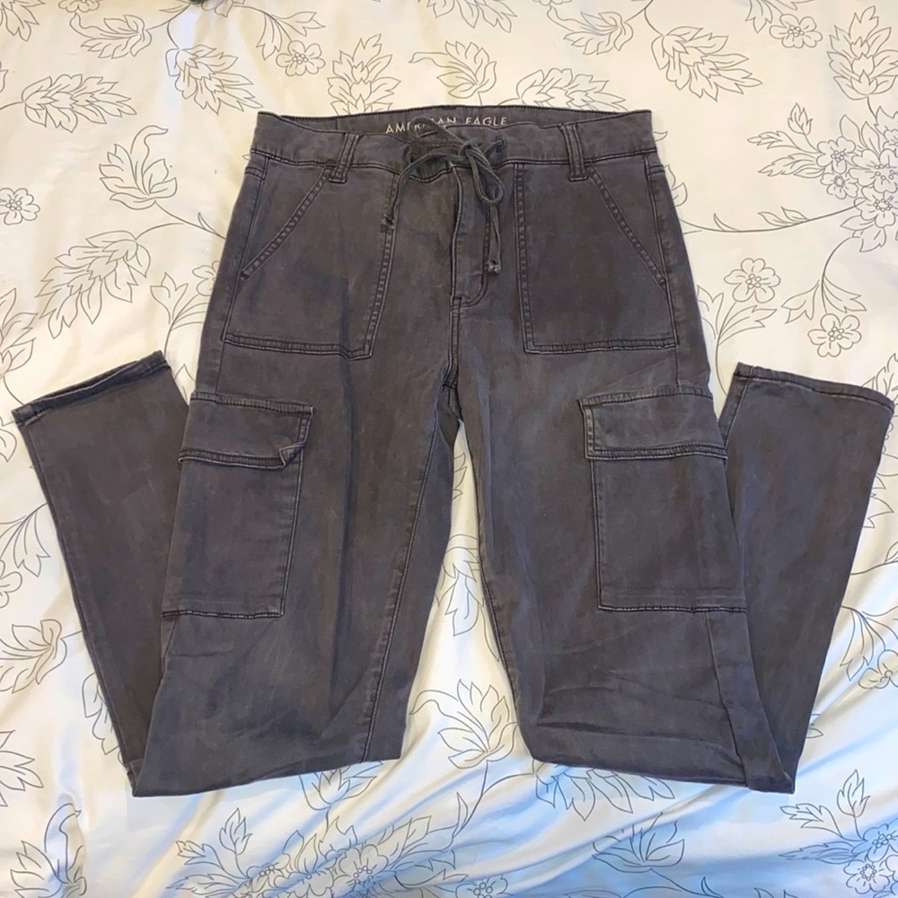 Grey High Waisted High Rise Cargo Jeggings Skinny Jeans